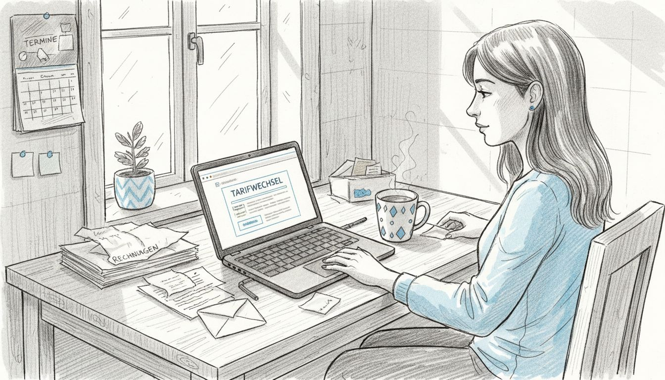 At home on the laptop, a woman compares different tariff options to find the right contract