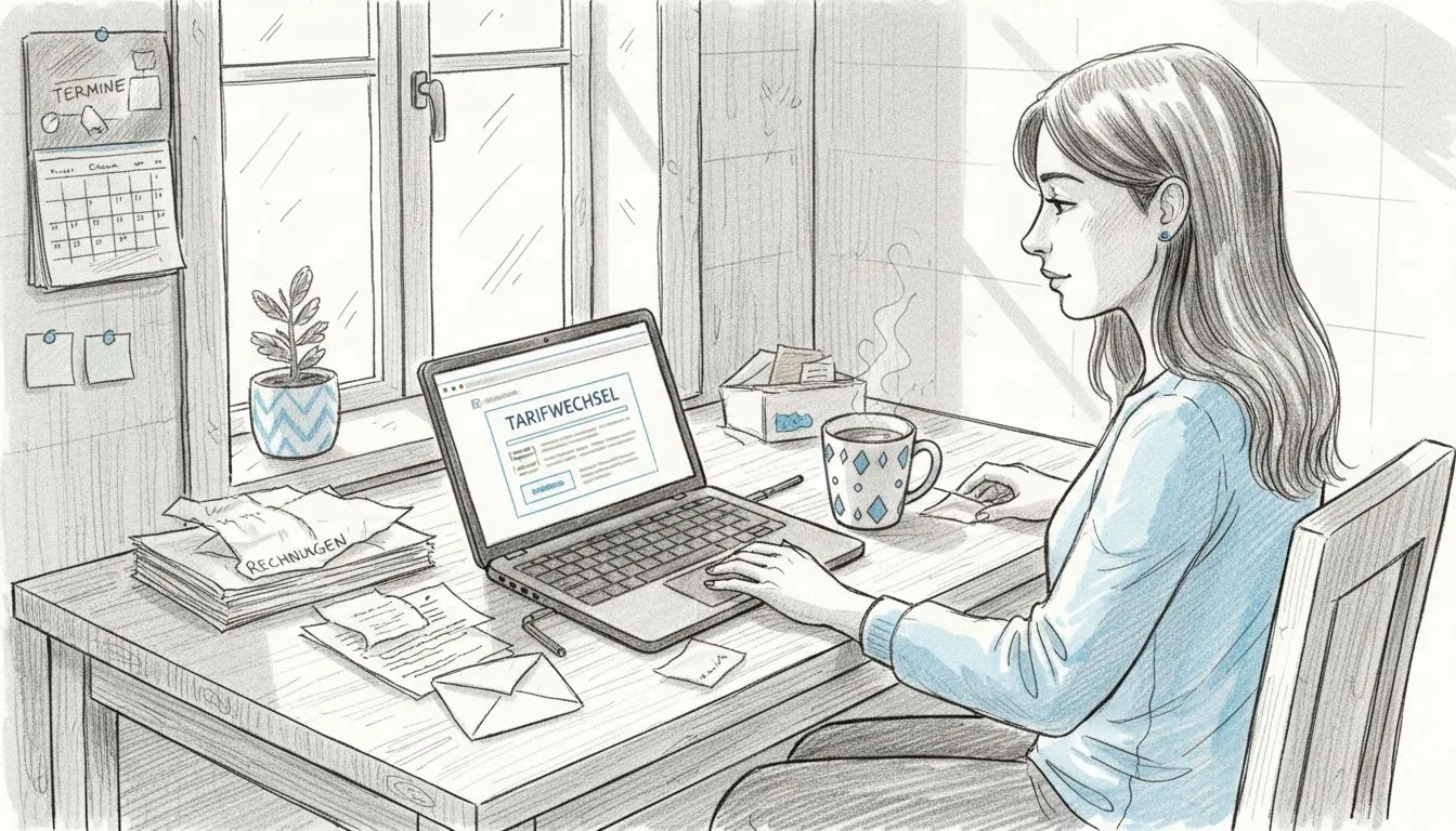 At home on the laptop, a woman compares different tariff options to find the right contract