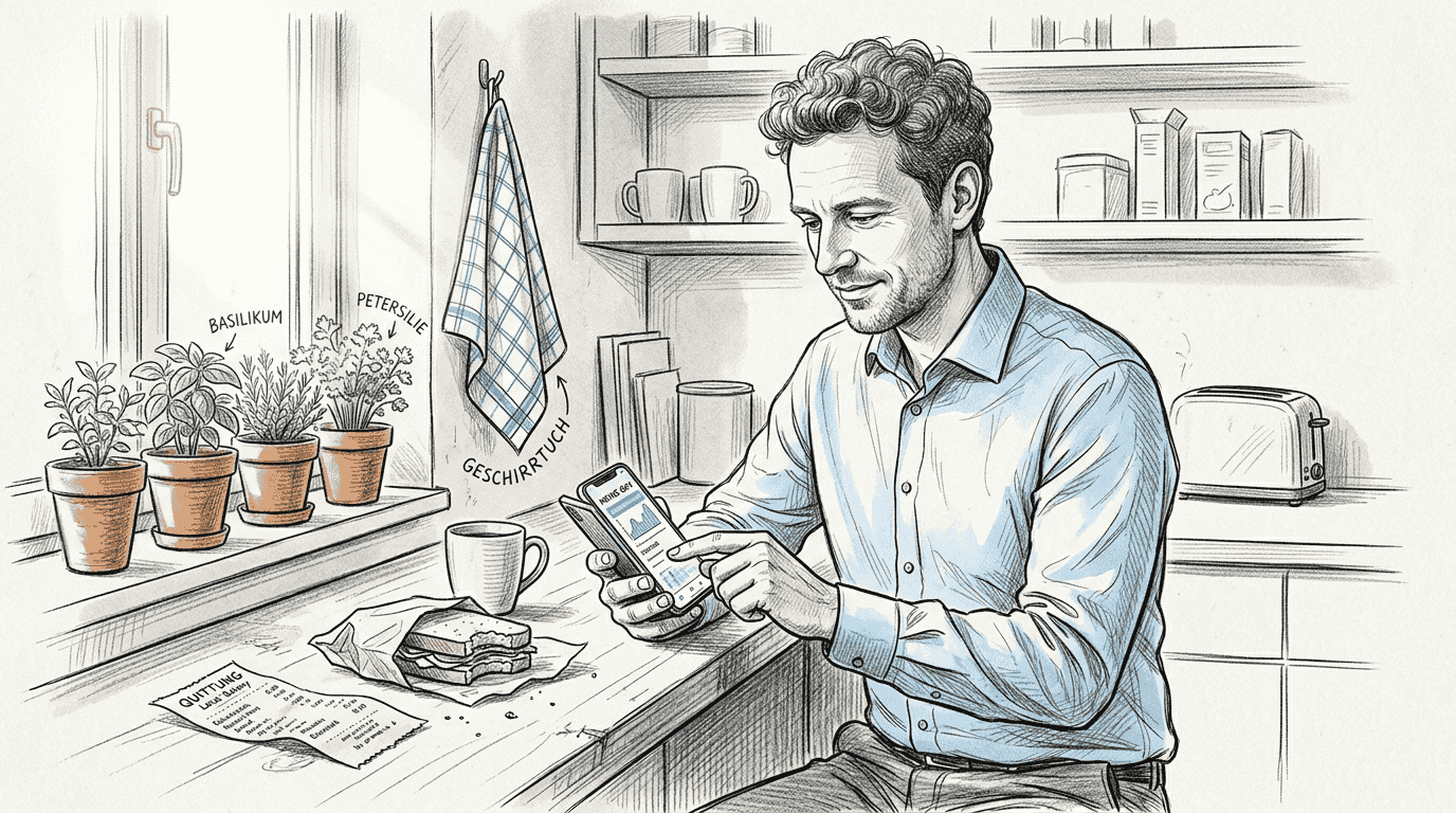 A man checks his insurance details on his smartphone.