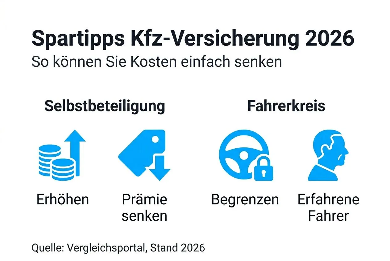 Uebersicht: So sparen Sie bei Ihrer Kfz-Versicherung - Die besten Spartipps auf einen Blick