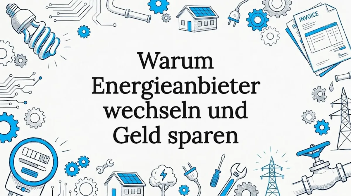 Hand-drawn frame with dynamic energy elements — header image about switching energy providers
