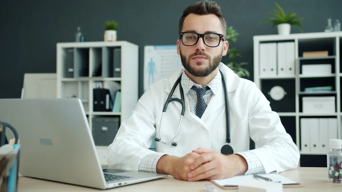 Documents for statutory health insurance with stethoscope and laptop on a desk