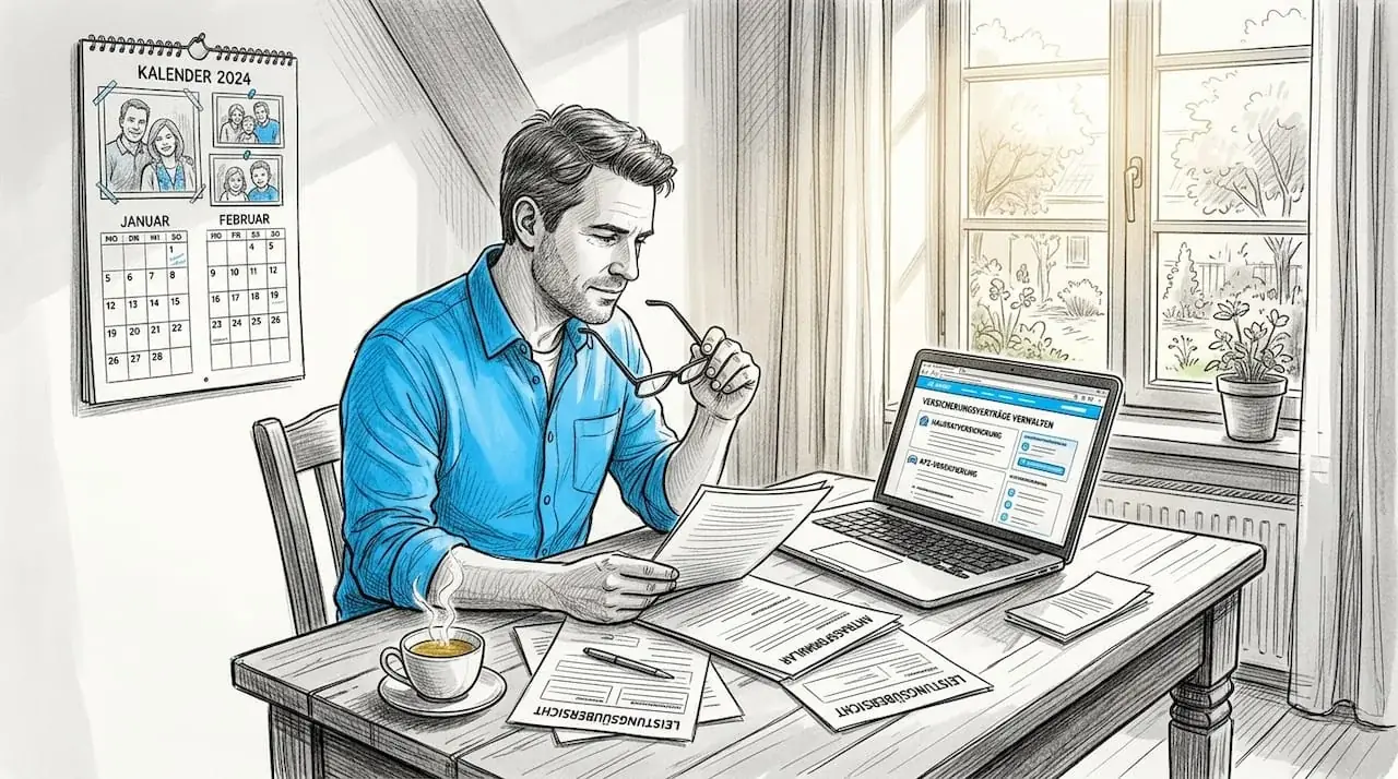 A man at his desk reviewing insurance documents