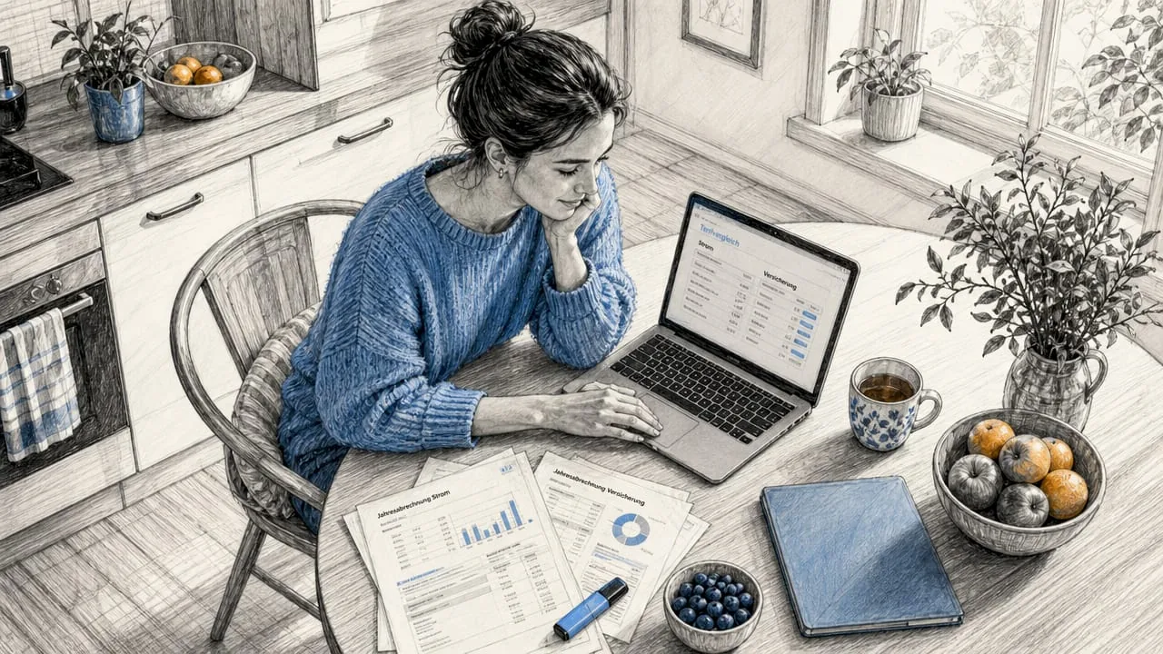 A woman compares different tariffs at home on her laptop